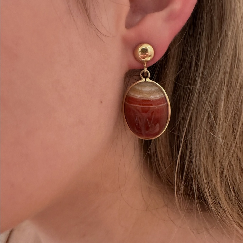 Vintage 14k real solid gold Lake superial agate Earrings
